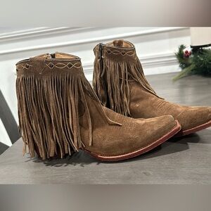 J.B. Dillon Tan Fringe Ankle Boot